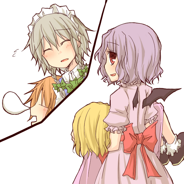 blanket, blonde_hair, blush, bow, braid, carrying, closed_eyes, cut-in