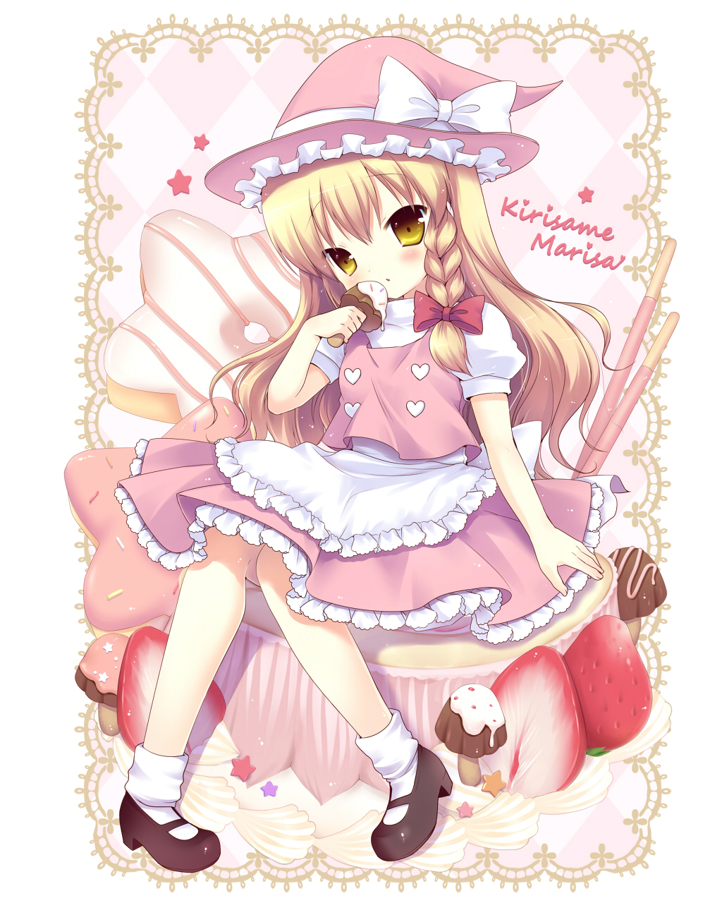 blush, candy, chocolate, cookie, english, fruit, hair_bow, hair_ribbon