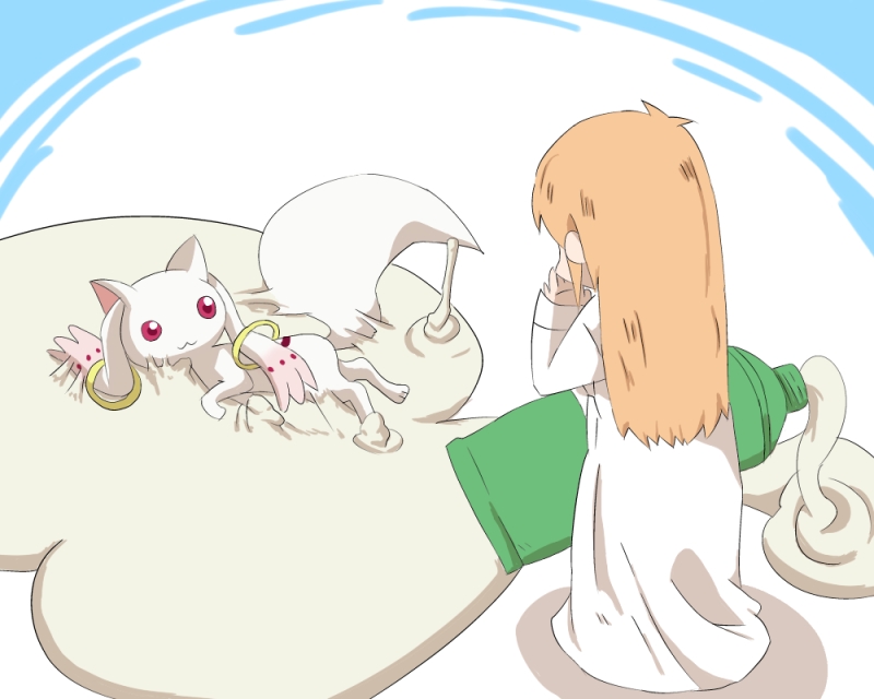 child, crossover, glue, hakase_(nichijou), kyubey, labcoat, mahou_shoujo_madoka_magica, mihune