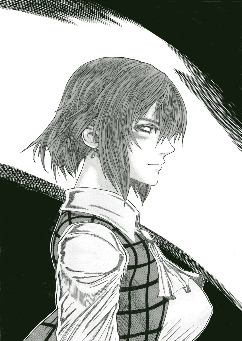 ascot, breasts, earrings, highres, jewelry, kazami_yuuka, kenshirou_(mono_ken), large_breasts