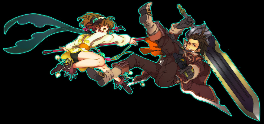 alvin_(tales_of_xillia), bike_shorts, black_hair, bow, braid, brown_eyes, brown_hair, coat