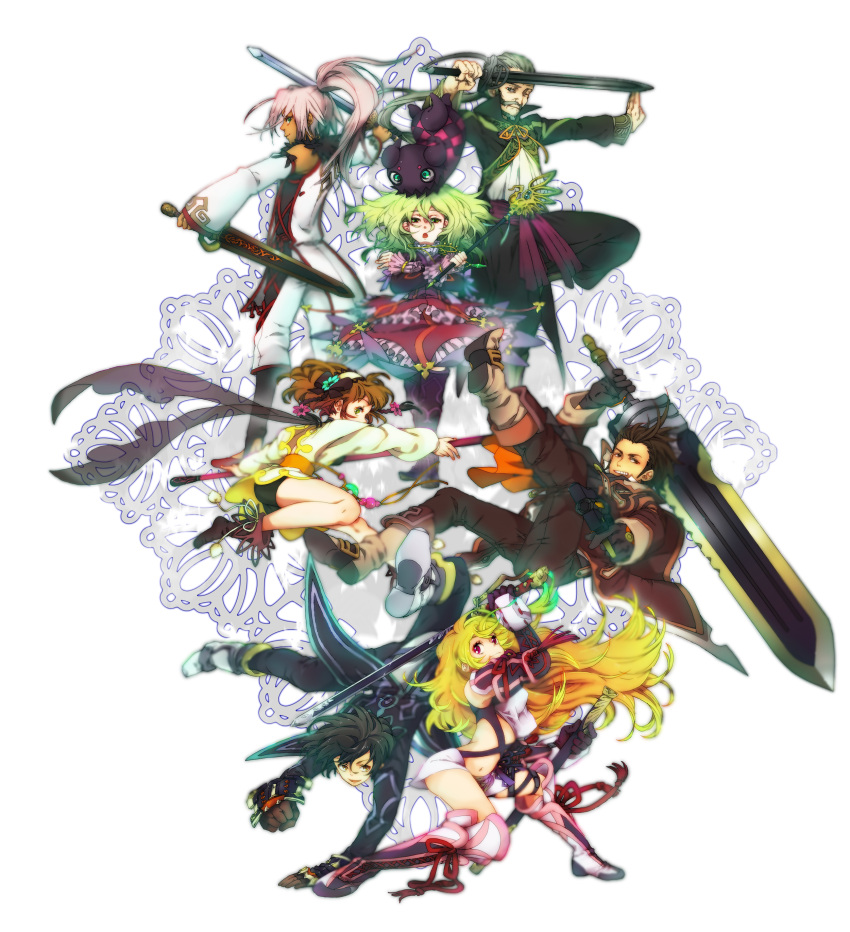 4boys, absurdres, ahoge, alvin_(tales_of_xillia), bangs, beard, black_hair, blonde_hair