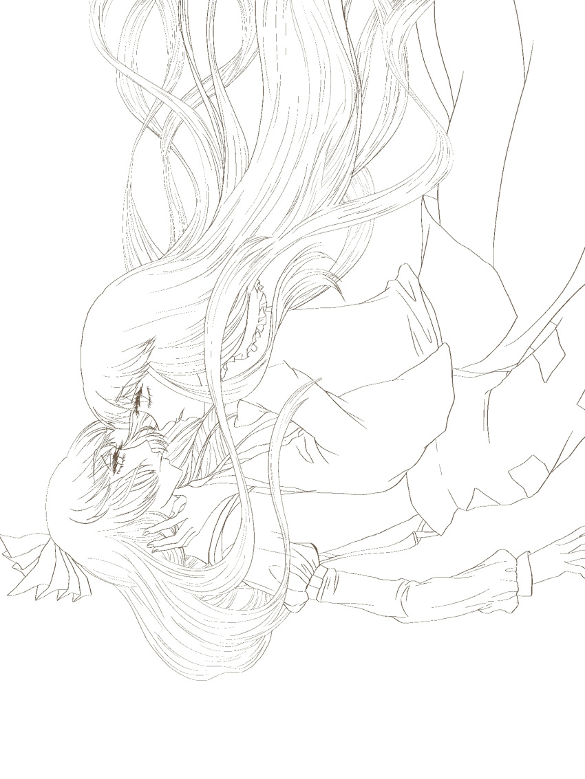 bow, eye_contact, eyelashes, fujiwara_no_mokou, hair_bow, hands_on_neck, highres, houraisan_kaguya