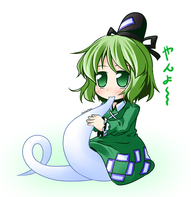biting, blush, blush_stickers, chibi, dress, eating, ghost, ghost_tail