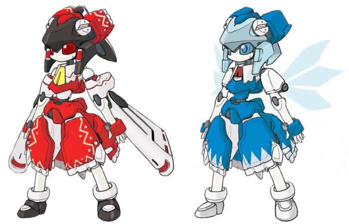 akicha, cirno, hakurei_reimu, mechanization, medabots, medarots, multiple_girls, robot