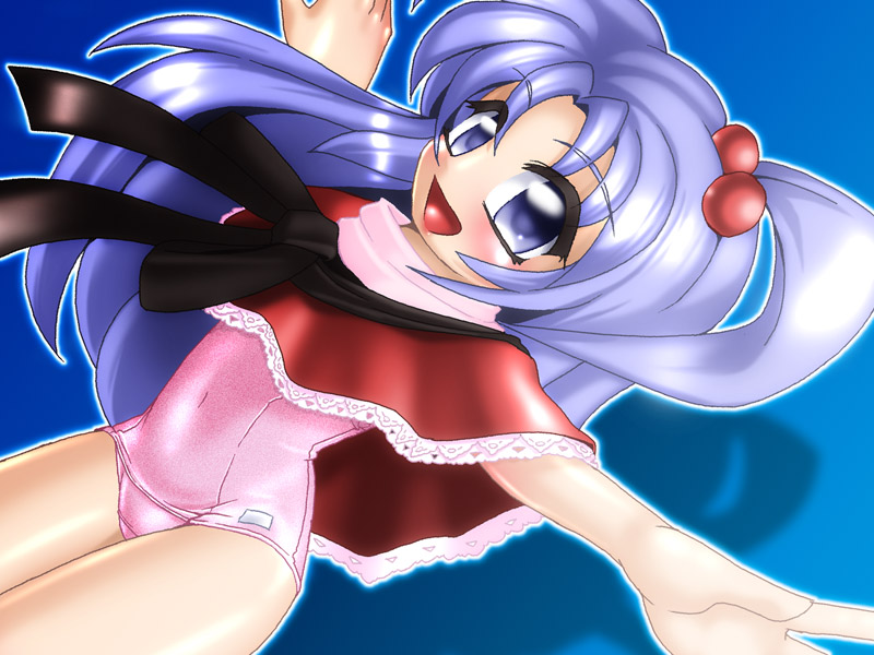 blue_eyes, blue_hair, capelet, hair_beads, one-piece_swimsuit, school_swimsuit, shinki, swimsuit