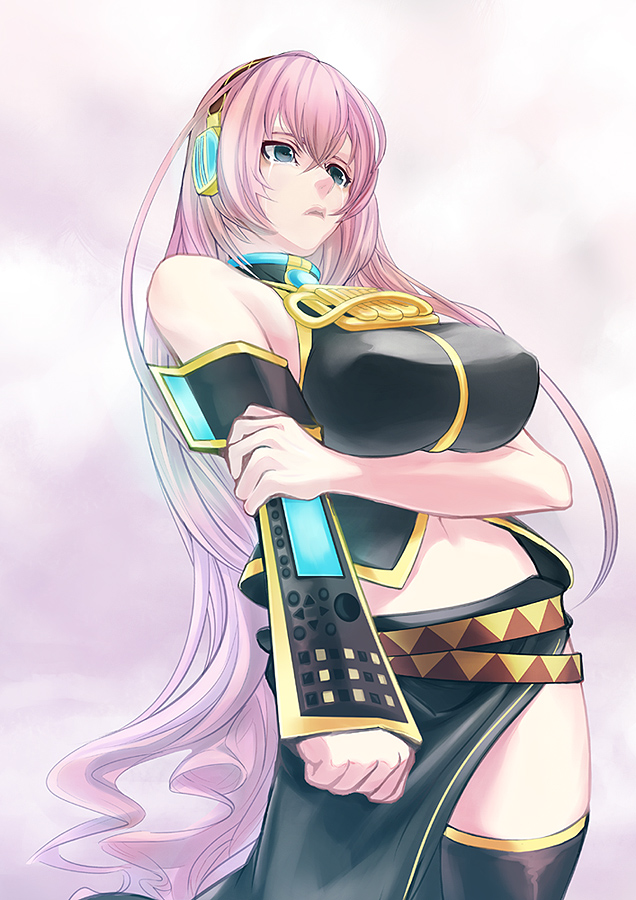 blue_eyes, breasts, ekoda, ekoda_(piapro), long_hair, megurine_luka, navel, pink_hair