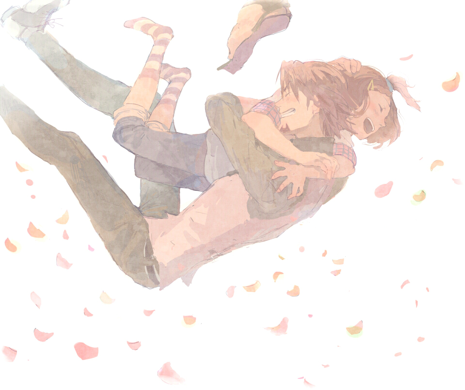 age_difference, bad_id, braid, brown_hair, cabbie_hat, closed_eyes, eyes_closed, facial_hair