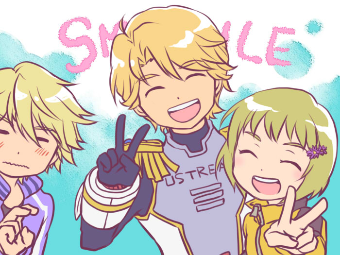 ^_^, blonde_hair, blush, bruce_lee's_jumpsuit, bruce_lee's_jumpsuit, closed_eyes, epaulettes, eyes_closed