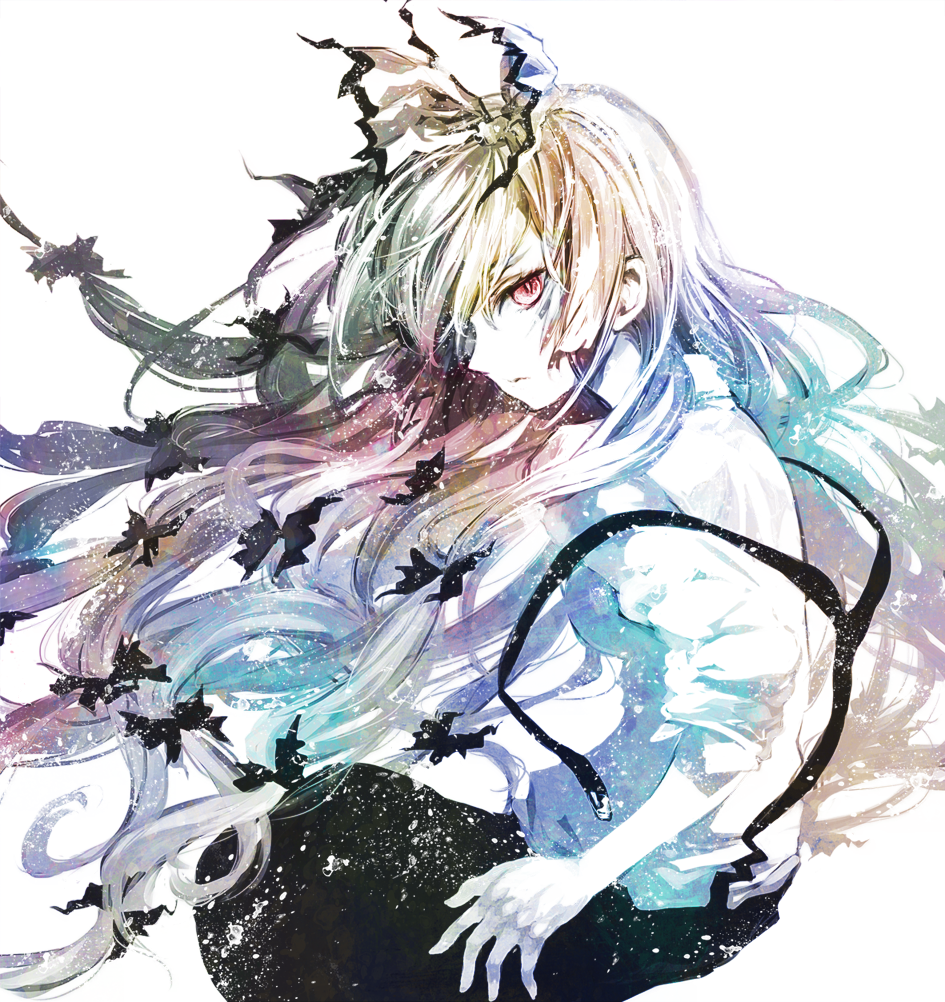 alternate_color, bonnou-s-rice, bow, fujiwara_no_mokou, glaring, gradient_hair, hair_bow, long_hair