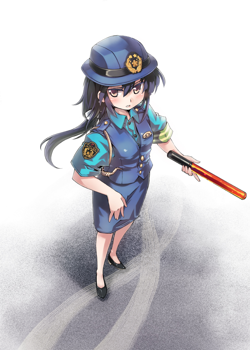 baton, black_hair, chiba_(city), copyright_request, from_above, hair_ribbon, hat, highres