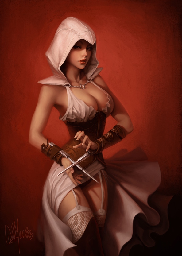 assassin's_creed, assassin's_creed, breasts, brown_eyes, cleavage, collarbone, corset, duplicate
