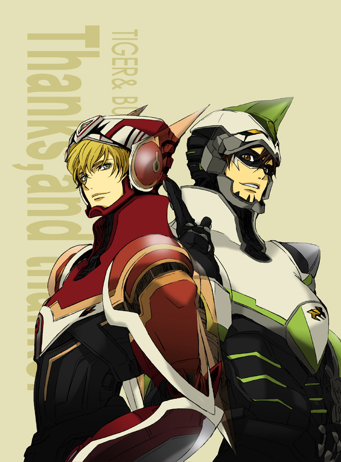 barnaby_brooks_jr, blonde_hair, brown_eyes, brown_hair, facial_hair, green_eyes, kaburagi_t_kotetsu, male