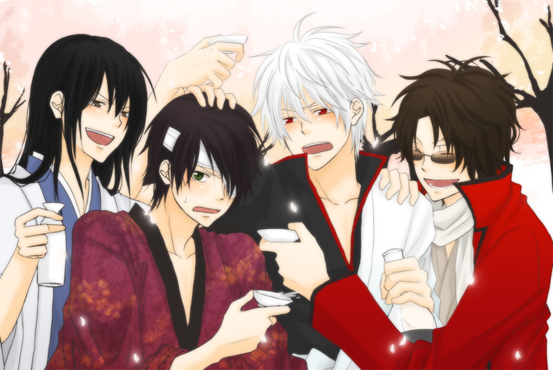 4boys, gintama, japanese_clothes, joui, katsura_kotarou, male, multiple_boys, nonmark
