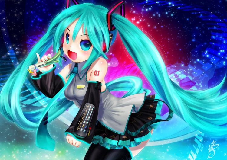 aqua_eyes, aqua_hair, hatsune_miku, open_mouth, skirt, tashiro_yuu, twintails, vocaloid