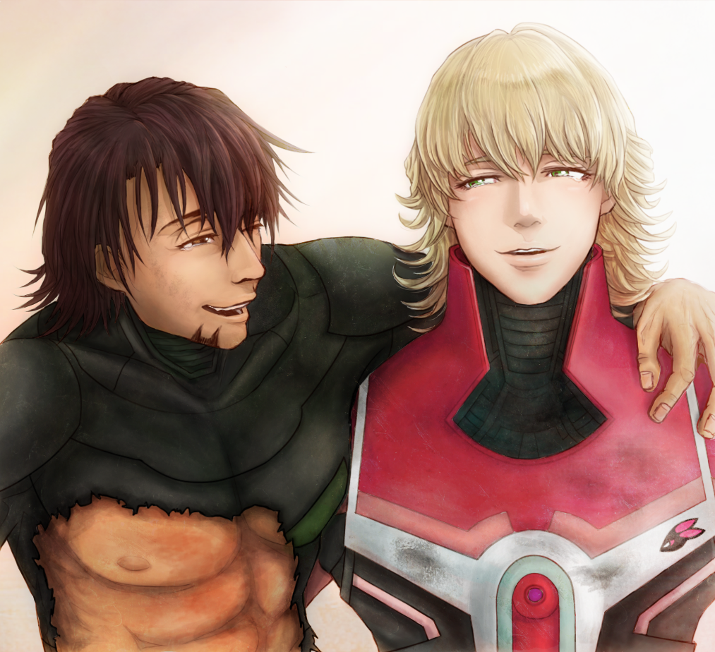 barnaby_brooks_jr, blonde_hair, brown_eyes, brown_hair, facial_hair, green_eyes, injury, kaburagi_t_kotetsu