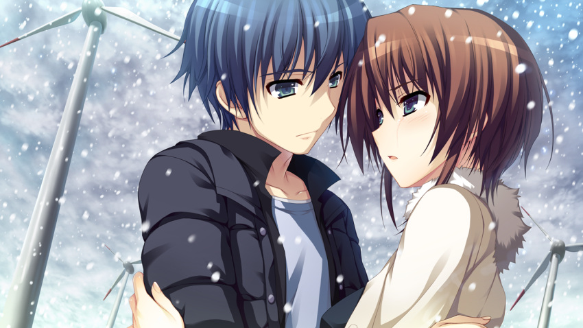 brown_hair, game_cg, koi_de_wa_naku, makishima_yumi, short_hair, snow, tears, tomose_shunsaku