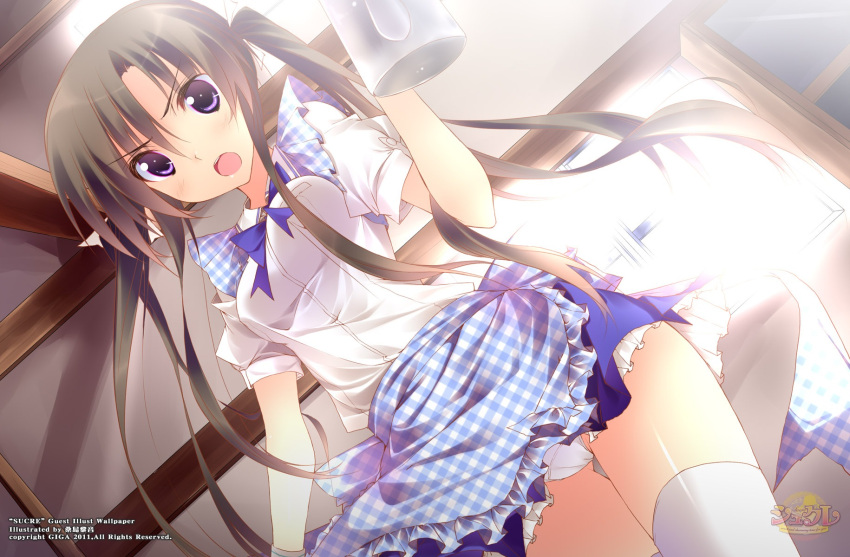 ayatsuki_meika, brown_hair, kuwashima_rein, panties, sucre, thigh-highs, thighhighs, twintails, underwear, waitress