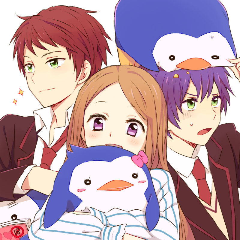 blue_hair, book, brown_hair, fuchi_(coco87), fuchi_(rakugaki-chou), green_eyes, long_hair, mawaru_penguindrum