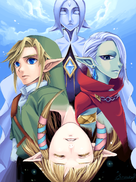 blonde_hair, blue_eyes, closed_eyes, earrings, eyes_closed, fi, ghirahim, hair_over_one_eye
