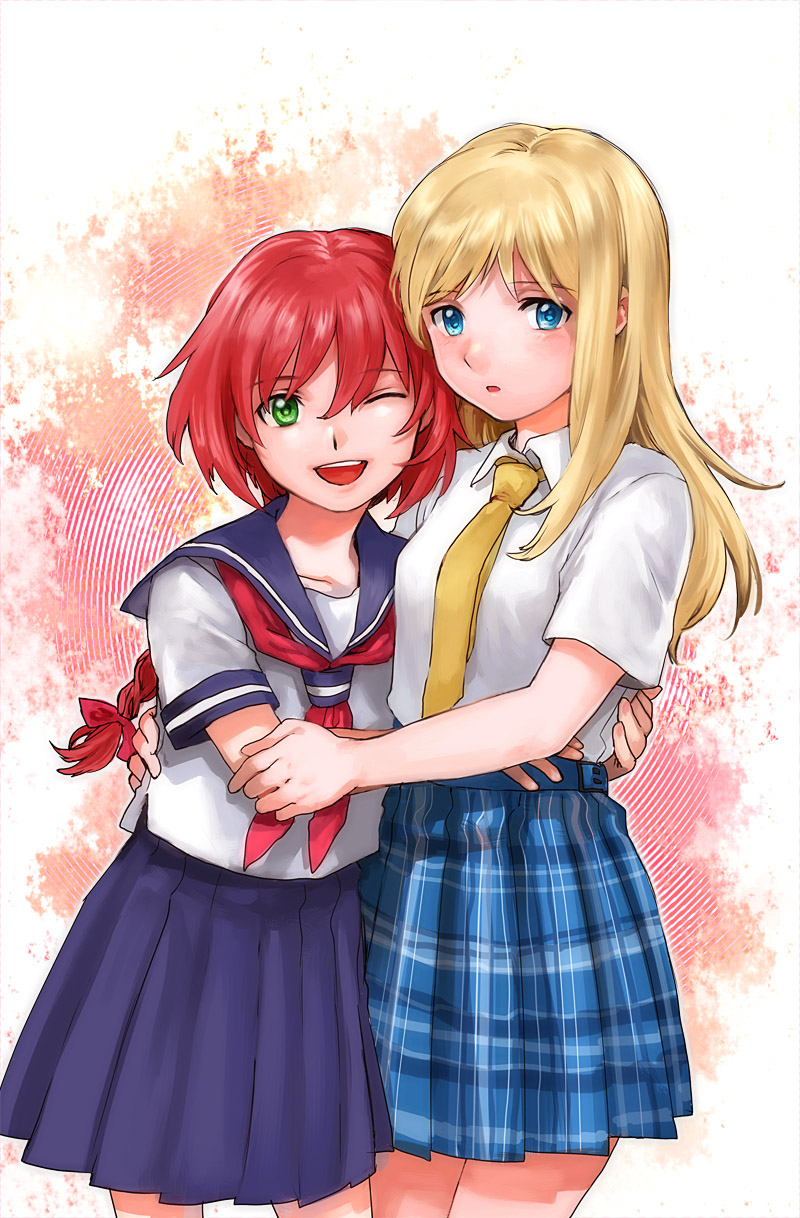 blonde_hair, blue_eyes, braid, darker_than_black, green_eyes, highres, long_hair, multiple_girls