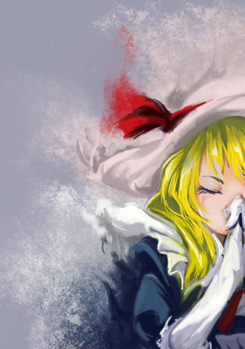 blonde_hair, closed_eyes, elbow_gloves, gloves, hat, hat_ribbon, kana_anaberal, ribbon