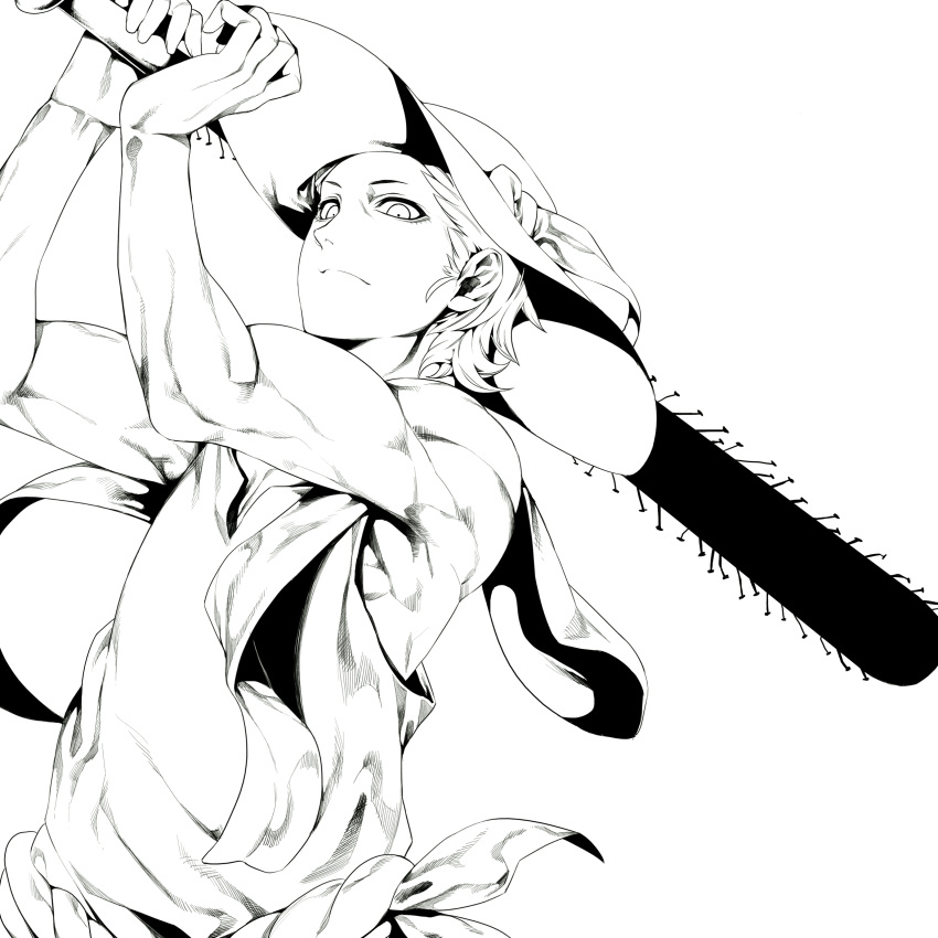 hat, highres, lineart, monochrome, muscle, rby, scarf, shikihara_mitabi