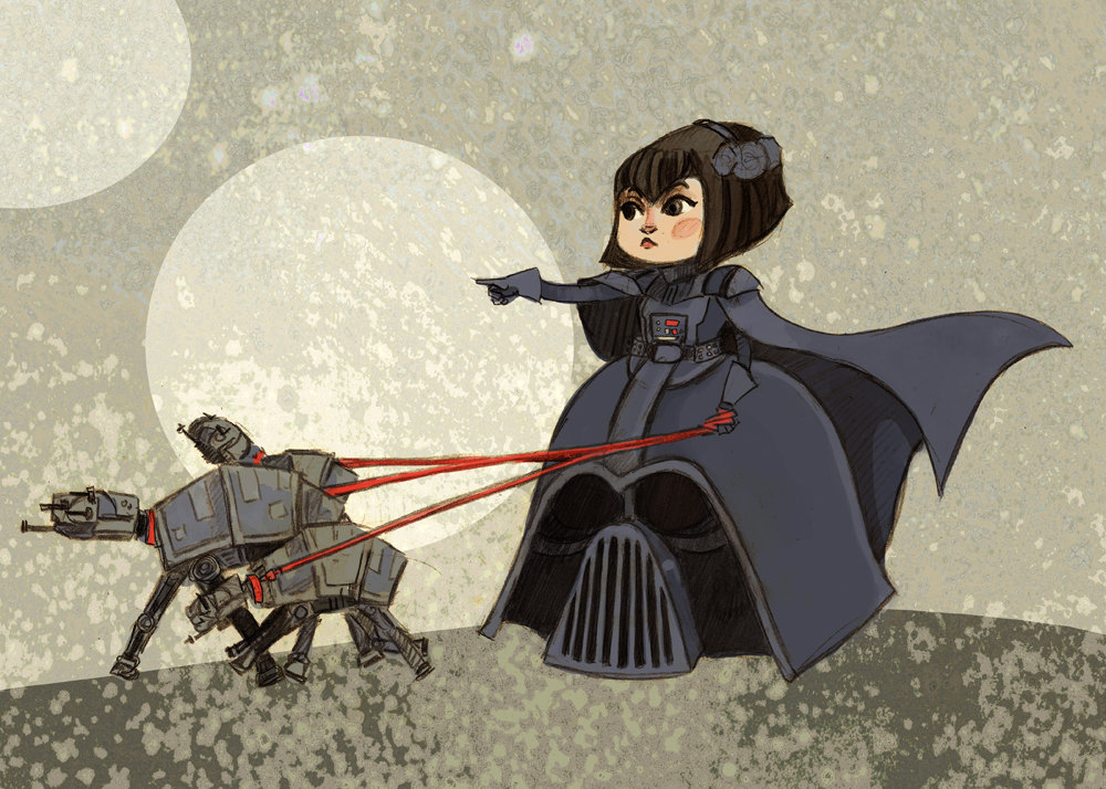 1girl, animalization, at-at, black_eyes, black_hair, blush_stickers, bob_cut, cape