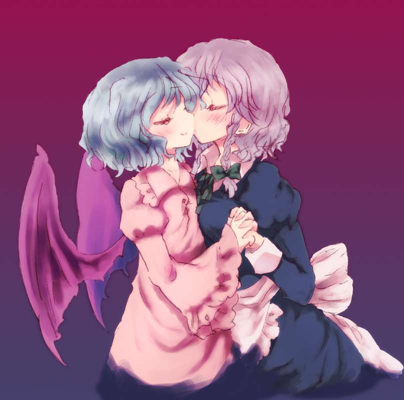bat_wings, blue_hair, braid, izayoi_sakuya, multiple_girls, remilia_scarlet, rias-shiki_kawaii, short_hair