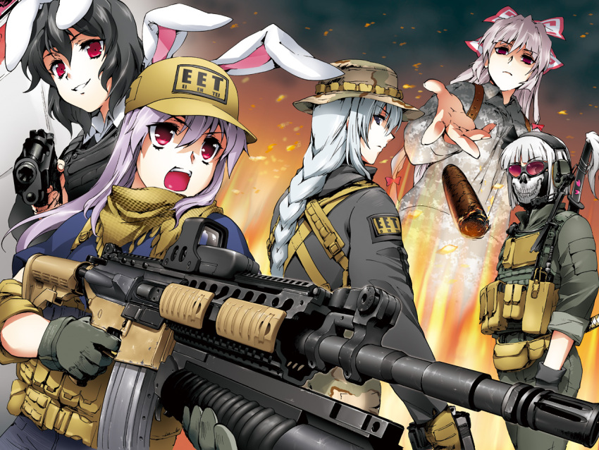 alternate_costume, assault_rifle, beretta_92, black_hair, bow, braid, byeontae_jagga, call_of_duty