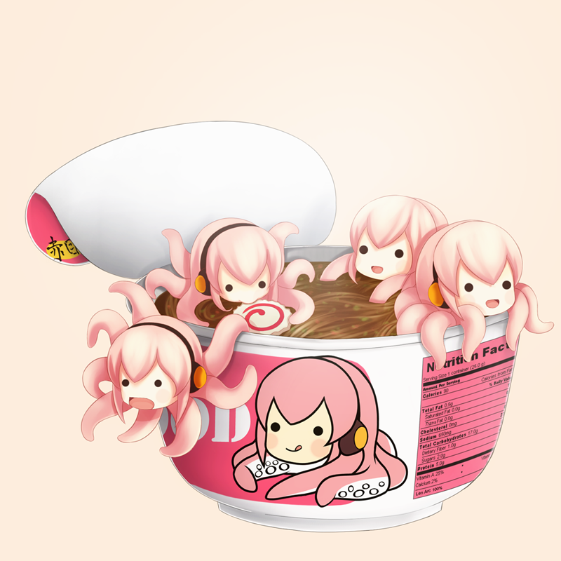 fish_cake, food, len|arc, megurine_luka, naruto_(food), no_humans, noodles, ramen