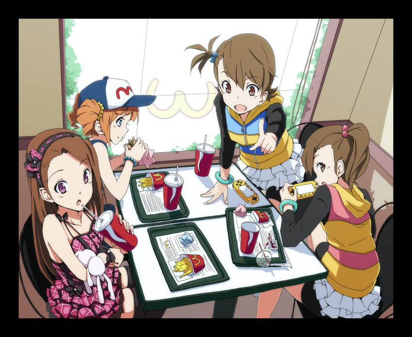 brown_hair, futami_ami, futami_mami, green_eyes, highres, idolmaster, minase_iori, multiple_girls, open_mouth, short_hair, siblings, side_ponytail, sisters, takatsuki_yayoi, tsuttsu, tsuttsu_(tsux3)