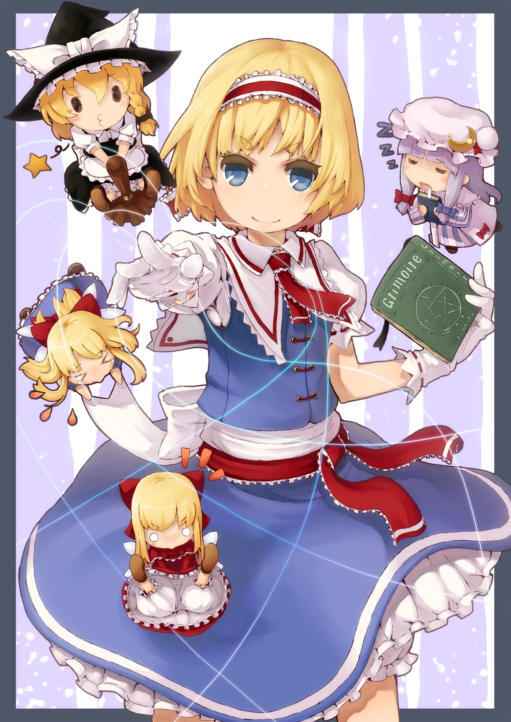 :>, :3, alice_margatroid, bad_id, blonde_hair, bloomers, blue_eyes, book