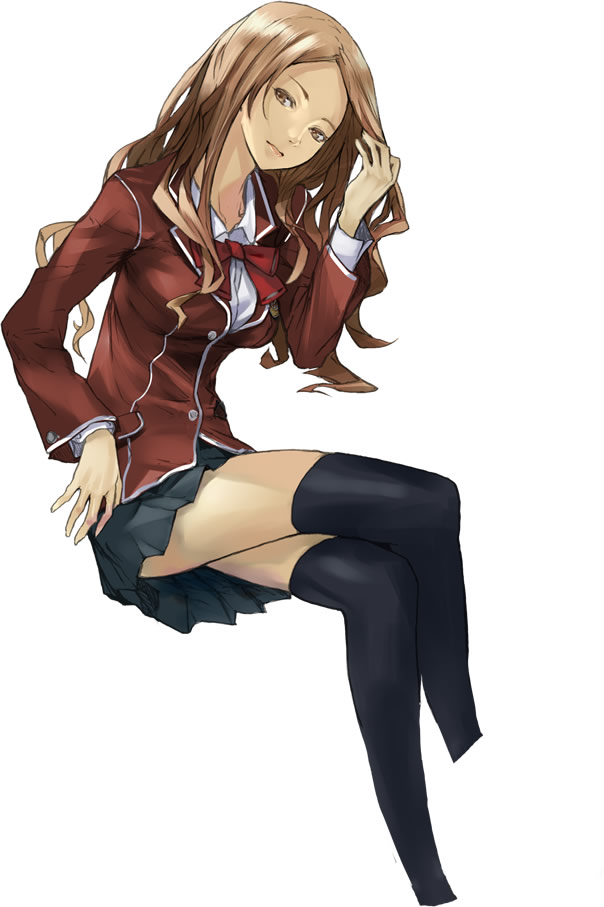 arisa_kuhouin, blonde_hair, bow, brown_hair, crossed_legs, guilty_crown, kuhouin_arisa, long_hair