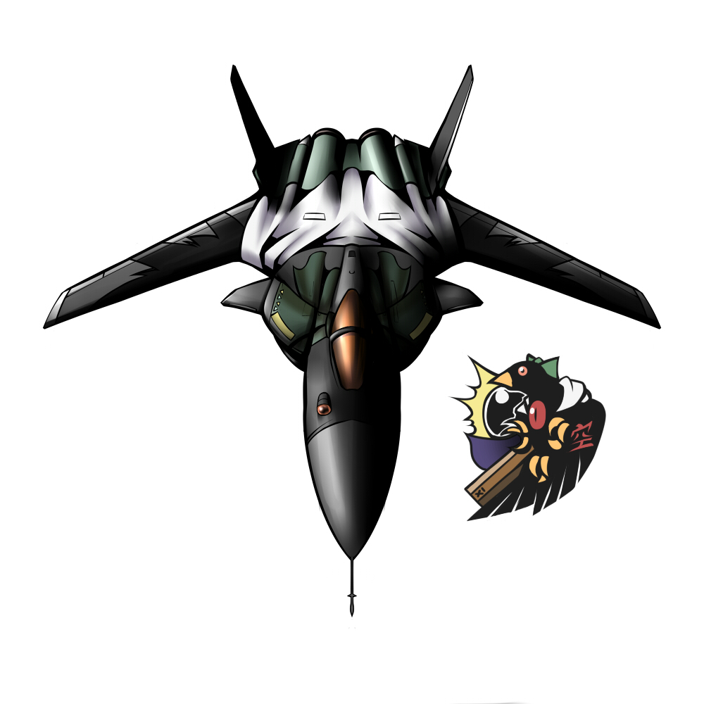 bird, extra_legs, fighter_jet, jet, naginami, no_humans, red_eyes, reiuji_utsuho