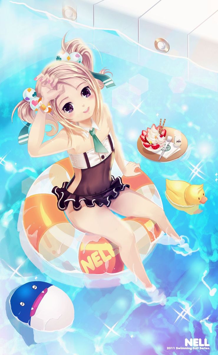 easy_(easycrew), hair_bobbles, highres, innertube, lee_byung_hee, male, nell_(pangya), official_art
