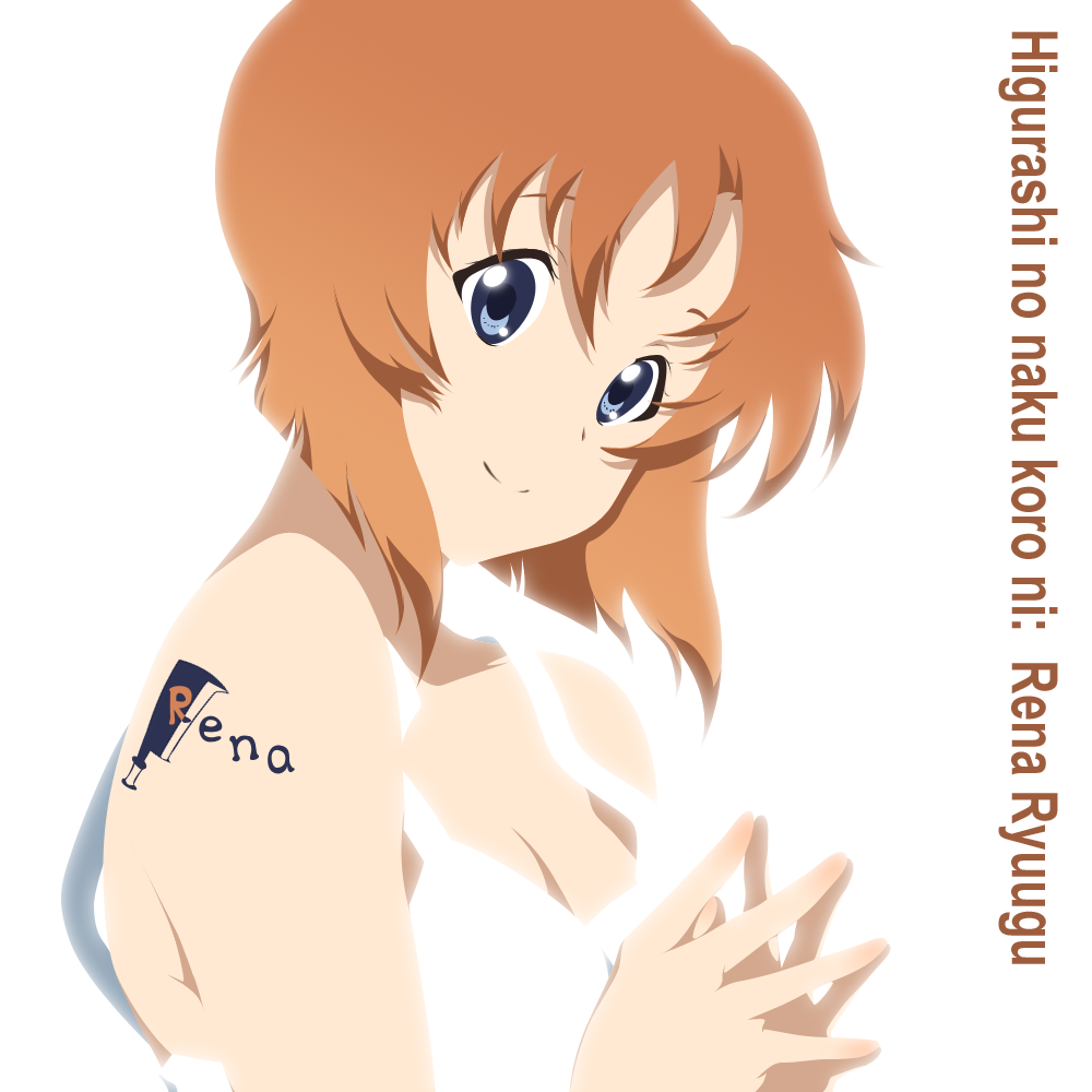 aquilix, art_style_parody, billhook, blue_eyes, camisole, cover_art, dress, higurashi_no_naku_koro_ni