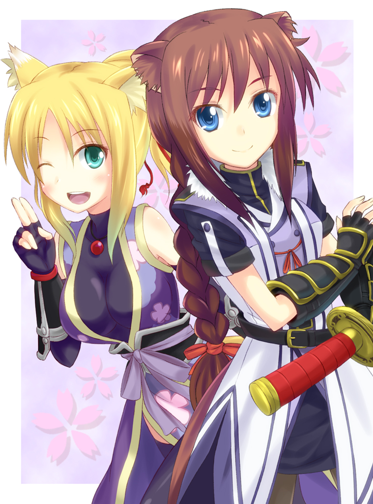 animal_ears, aqua_eyes, blonde_hair, blue_eyes, brioche_d'arquien, brioche_d'arquien, brown_hair, dog_days
