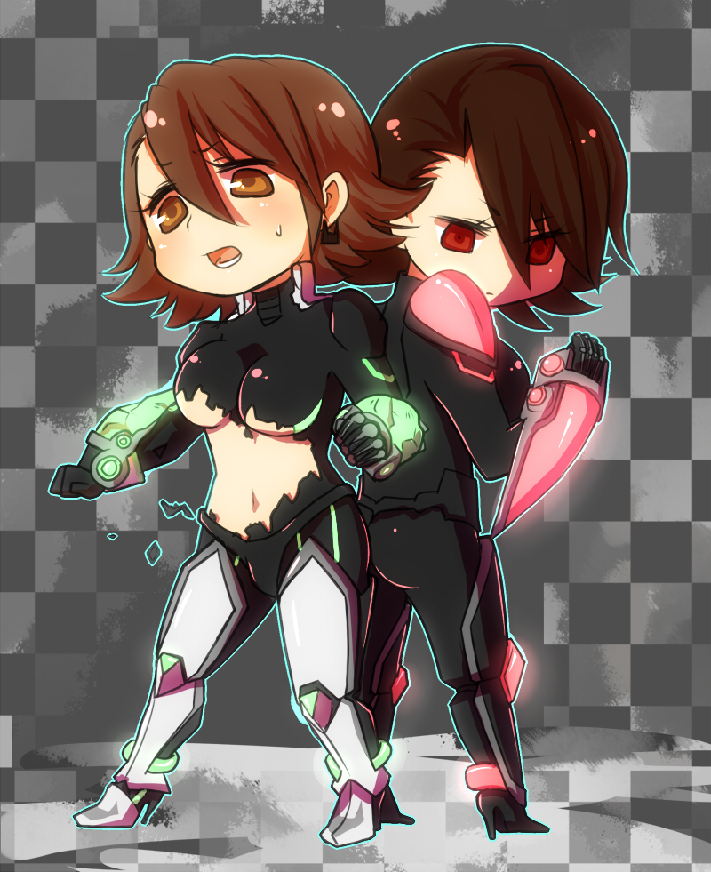 breasts, brown_eyes, brown_hair, chibi, dark_persona, dual_persona, garuko, genderswap