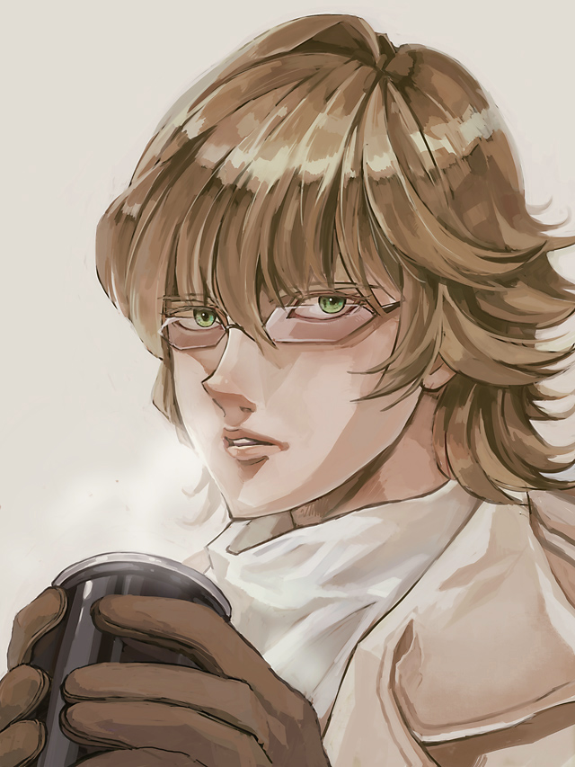 bad_id, barnaby_brooks_jr, blonde_hair, cup, endou_(hot_handle), glasses, gloves, green_eyes