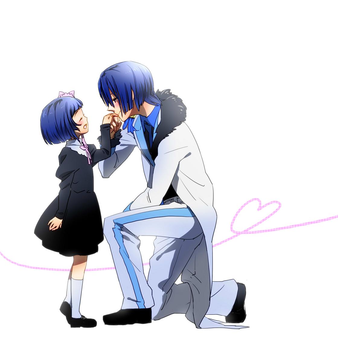 blush, bob_cut, brother_and_sister, closed_eyes, eyes_closed, fukuro_kouji, hand_kiss, heart