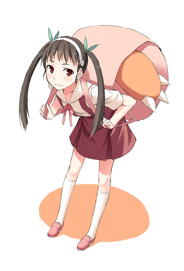 bag, bakemonogatari, black_hair, hachikuji_mayoi, hairband, long_hair, mikaze_takashi, monogatari_(series)