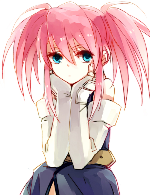 blue_eyes, chin_rest, expressionless, gloves, himishiro, long_hair, payot, pink_hair