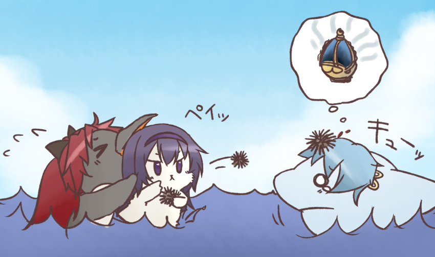 akemi_homura, animalization, bird, black_hair, blue_hair, bow, dolphin, hair_bow