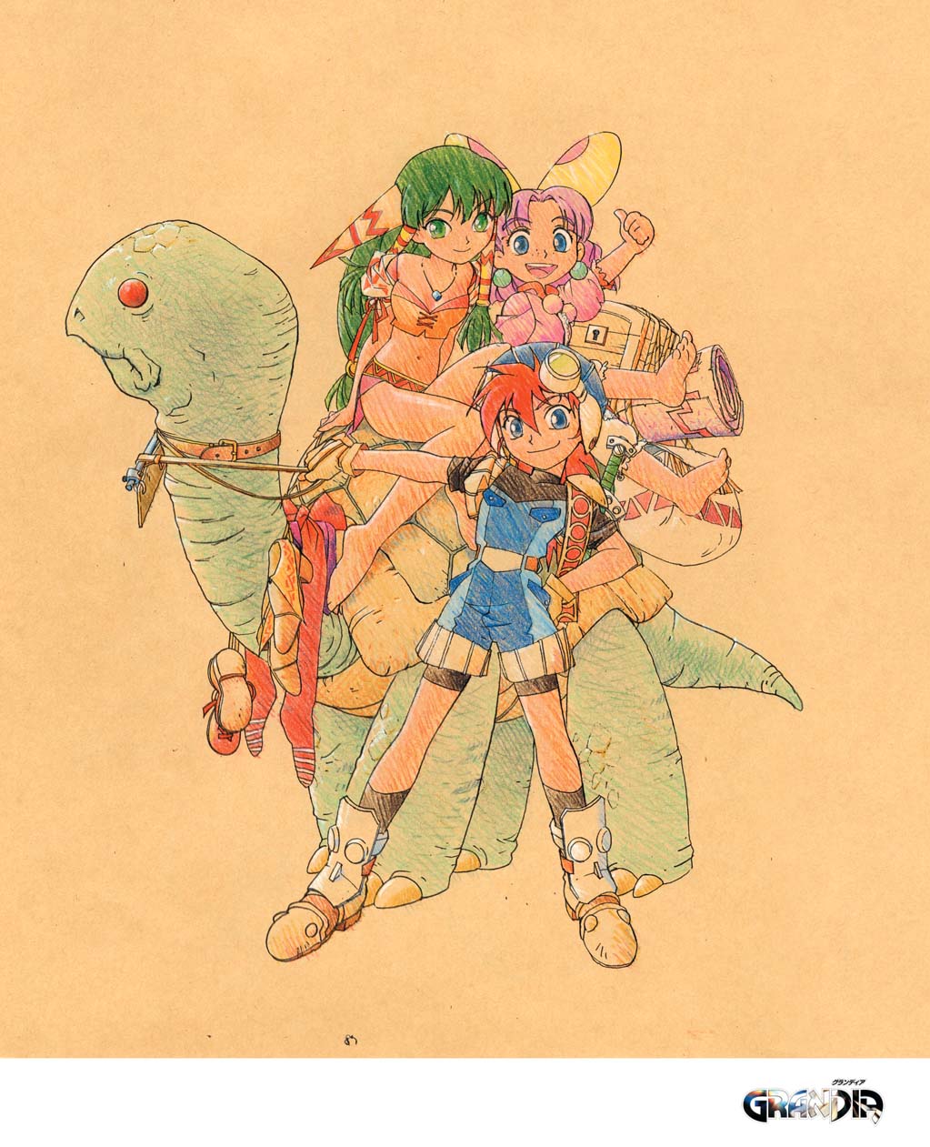 bare_legs, barefoot, blue_eyes, clothes, colored_pencil_(medium), earrings, feena, friends