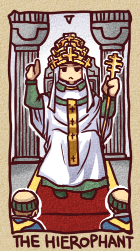 chair, copyright_request, cross, hat, ikkyuu, lowres, male, mitre