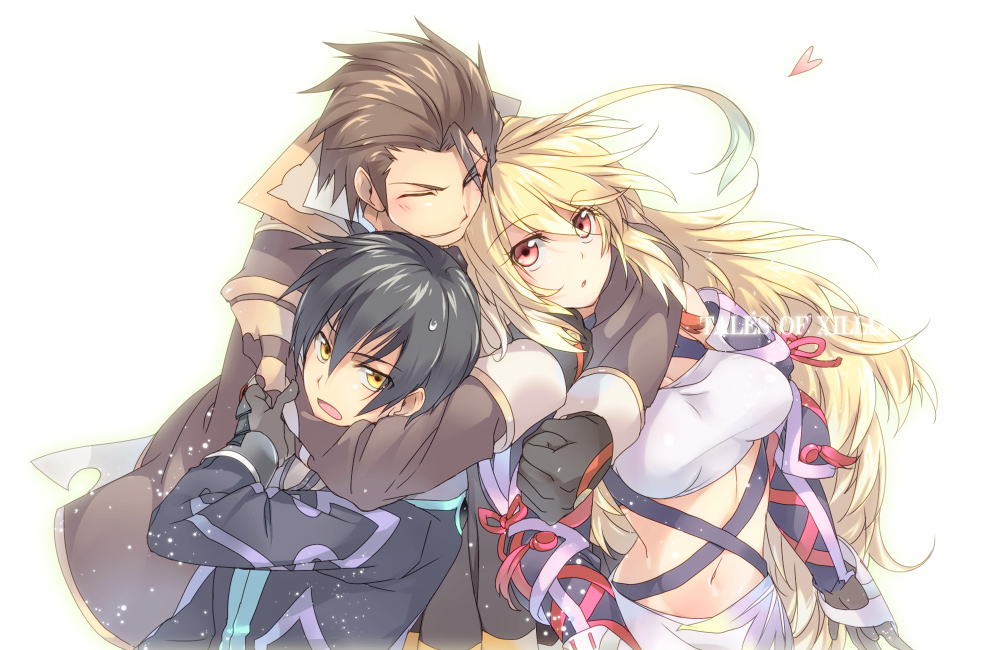 2boys, :o, ahoge, alvin_(tales_of_xillia), black_gloves, black_hair, blonde_hair, breasts