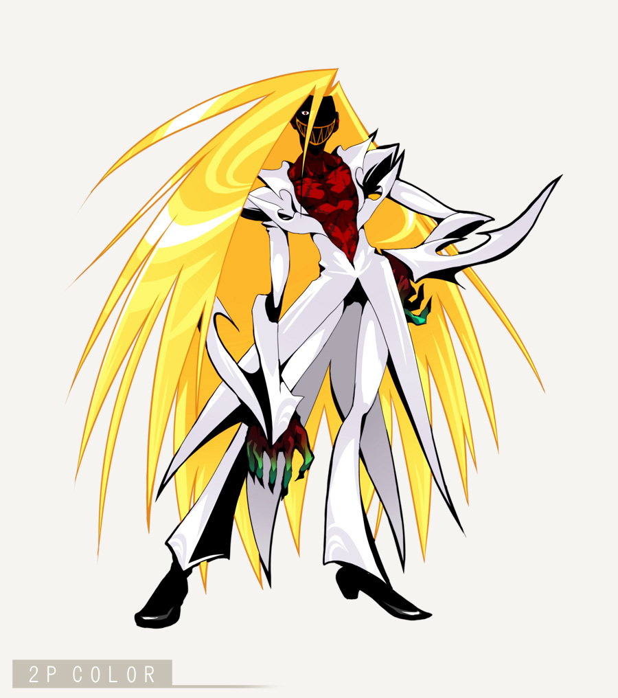 blonde_hair, claws, face_mask, hand_on_hip, hips, ichikai, long_hair, mask
