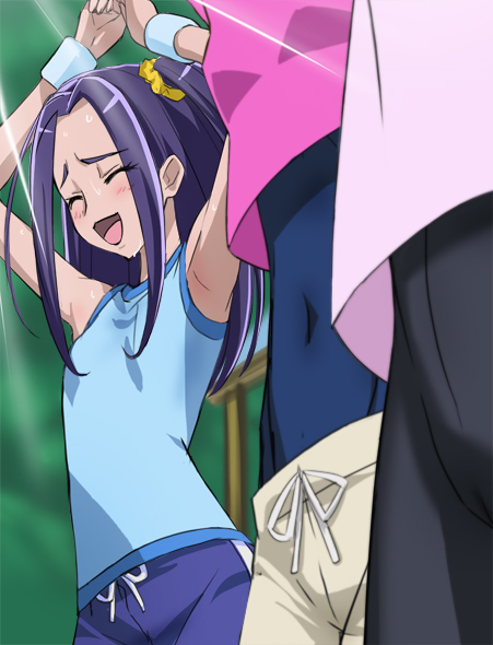 aerobics, armpits, arms_up, closed_eyes, exercise, eyes_closed, haruyama, houjou_hibiki