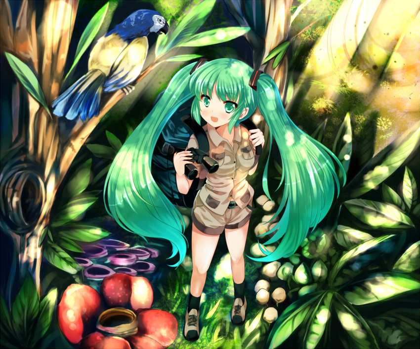 bird, flower, hair_ribbon, hatsune_miku, rafflesia_(flower), ribbon, twintails, vocaloid